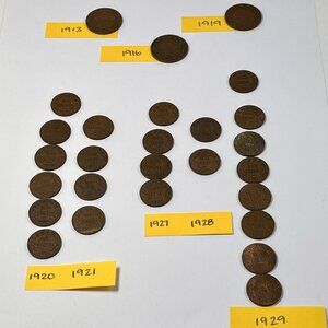 27pcs One Cent Canada Coins 1913 1916 1919 1920 1921 1927 1928 1929 Assorted Lot
